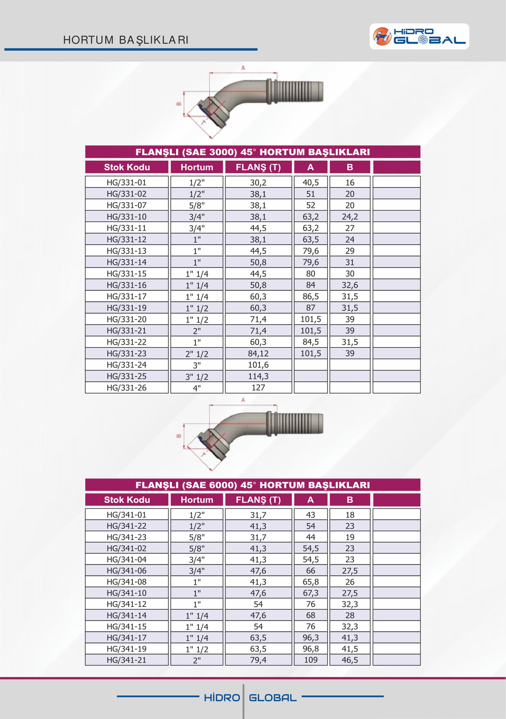 FLANŞLI  45 HORTUM BAŞLIKLARI
